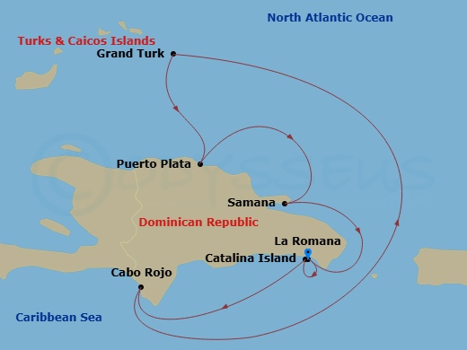 Costa Fascinosa - 7 Night - Western Caribbean from Casa De Campo / La Romana - Costa Fascinosa - Starting in Casa De Campo / La Romana, Catalina Island, Cabo Rojo, Grand Turks,.. itinerary map