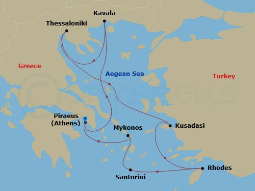 Celebrity Infinity - 9 Night - Best of Greece Cruise - Celebrity Infinity - Starting in Athens (Piraeus), Greece, Kavala, Greece, Thessaloniki, Greece, Ephesus (Kusadasi), Turkey,.. itinerary map