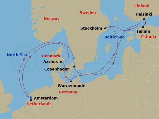 Celebrity Eclipse - 12 Night - Best of Scandinavia Cruise - Celebrity Eclipse - Starting in Amsterdam, Netherlands, Aarhus, Denmark, Berlin (Warnemunde), Germany, Stockholm, Swed.. itinerary map