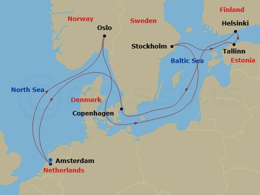 Celebrity Eclipse - 12 Night - Best of Scandinavia Cruise - Celebrity Eclipse - Starting in Amsterdam, Netherlands, Oslo, Norway, Stockholm, Sweden, Tallinn, Estonia, Helsinki, F.. itinerary map