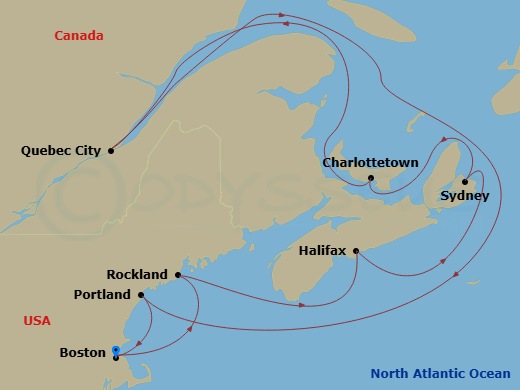 Celebrity Silhouette - 11 Night - Boston, Maine & Canada Cruise - Celebrity Silhouette - Starting in Boston, Massachusetts, Rockland, Maine, Halifax, Nova Scotia, Sydney NS, Nova Sc.. itinerary map