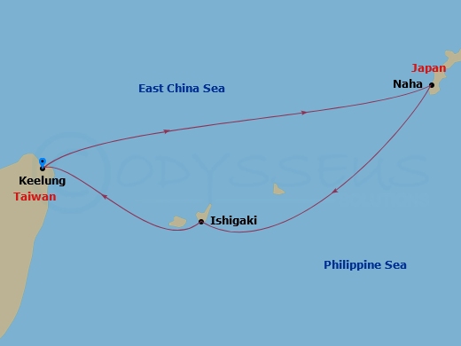 MSC Bellissima - 4 Night - Far East - MSC Bellissima - Starting in Keelung (Taipei) Taiwan, China, Naha (Okinawa), Japan, Ishigaki, Japan, Keelung (Taipei) Taiwan, China itinerary map