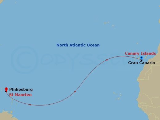17 Night - Transatlantic from Gran Canaria to St Maarten (Philipsburg) - Sea Cloud Spirit - Starting in Las Palmas / Gran Canaria, Philipsburg itinerary map