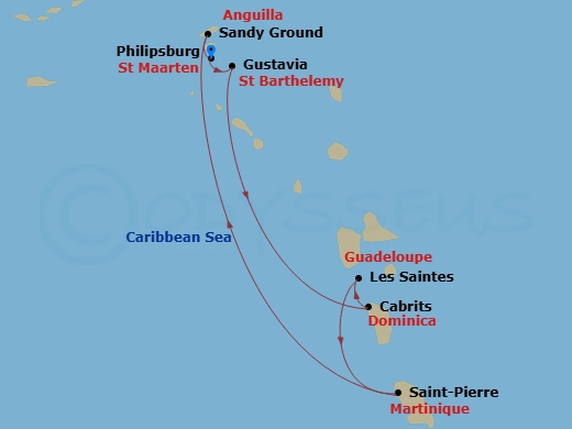 8 Night - Blissful in the Lap of Luxury - Sea Cloud II - Starting in Philipsburg, Gustavia, Cabrits, Terre-De-Haut, Iles Des Saintes, Saint-Pierre, Road Bay (Sandy Ground), Philipsburg itinerary map