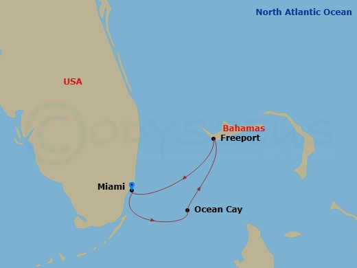 MSC Meraviglia - 4 Night - Caribbean and Antilles - MSC Meraviglia - Starting in Miami, Florida, Ocean Cay Msc Marine Reserve, Bahamas, Freeport, Bahamas, Miami, Florida itinerary map