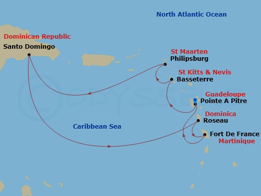 Costa Favolosa - 7 Night - Western Caribbean from Pointe a Pitre - Costa Favolosa - Starting in Pointe-a-Pitre, Basseterre, St Maarten (Philipsburg), Santo Domingo, Dominica (.. itinerary map