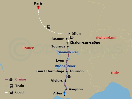Avalon Poetry II Cruise Tours - 9 Night - Burgundy & Provence with in Paris (Northbound) - Avalon Poetry II Cruise Tours - Starting in Arles, Avignon, Viviers, Tain-lhermitage Excursion to T.. itinerary map