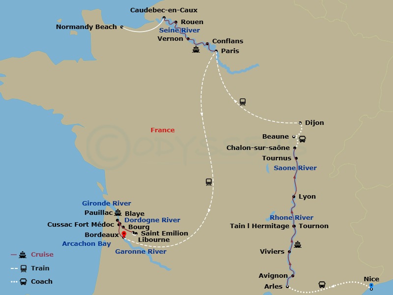 Avalon Poetry II Cruise Tours - 23 Night - France, Uncorked : the Rhone, the Seine & Bordeaux with in French Riviera - Avalon Poetry II Cruise Tours - Starting in French Riviera, French Rivi.. itinerary map