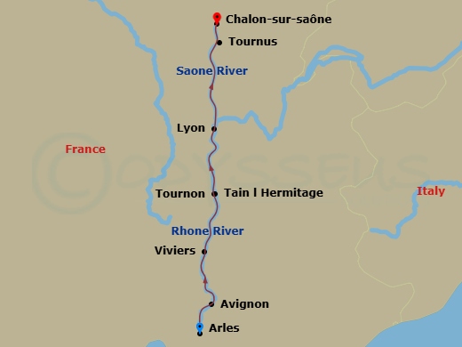 Avalon Poetry II - 7 Night - Burgundy & Provence (Northbound) - Avalon Poetry II - Starting in Arles (Embarkation), Arles, Avignon, Viviers, Tain-lhermitage Excursion to Tournon.. itinerary map