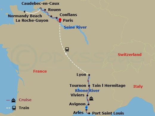 Avalon Poetry II - 14 Night - Active & Discovery On the Rhone & Seine (Northbound) - Avalon Poetry II - Starting in Arles, France (Embarkation), Port-saint-louis, Arles, Avignon.. itinerary map