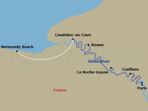 Avalon Tapestry II - 7 Night - Active & Discovery On the Seine (Northbound) - Avalon Tapestry II - Starting in Paris, France (Embarkation), La Roche-Guyon, Caudebec Excursion to N.. itinerary map