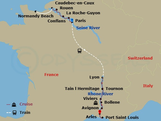 Avalon Tapestry II - 14 Night - Active & Discovery On the Seine & Rhone (Southbound) - Avalon Tapestry II - Starting in Paris, France (Embarkation), La Roche-Guyon, Caudebec Excur.. itinerary map
