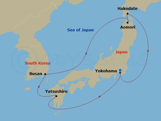 Diamond Princess - 8 Night - Sea of Japan with Nebuta & Summer Festivals - Diamond Princess - Starting in Tokyo (Yokohama), Japan, Yatsushiro, Japan, Busan, South Korea, Aomori,.. itinerary map