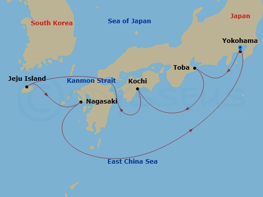 Diamond Princess - 7 Night - Japan & Korea - Diamond Princess - Starting in Tokyo (Yokohama), Japan, Toba, Japan, Kochi, Japan, Kanmon Straits, Japan, Jeju (Seogwipo), South Kor.. itinerary map