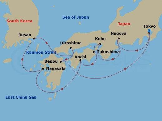 Sapphire Princess - 12 Night - Japan Explorer Cherry Blossoms - Sapphire Princess - Starting in Tokyo, Japan, Nagoya, Japan, Kobe (for Kyoto), Japan, Tokushima, Japan, Kochi, Jap.. itinerary map