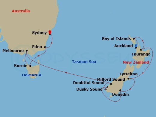 NCL Norwegian Spirit Cruise Tours - 14 Night - Pre Auckland City Highlights Pre Cruisetour Package - NCL Norwegian Spirit Cruise Tours - Starting in At Hotel, Auckland, New Zealand, Bay of Islan.. itinerary map