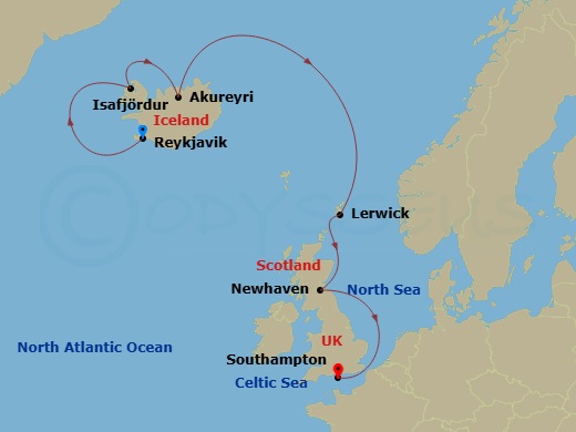 NCL Norwegian Star Cruise Tours - 10 Night - Reykjavik, Golden Circle, Sky Lagoon & Iava Tunnel Pre Cruisetour Package - NCL Norwegian Star Cruise Tours - Starting in At Hotel, Reykjavik, Icel.. itinerary map