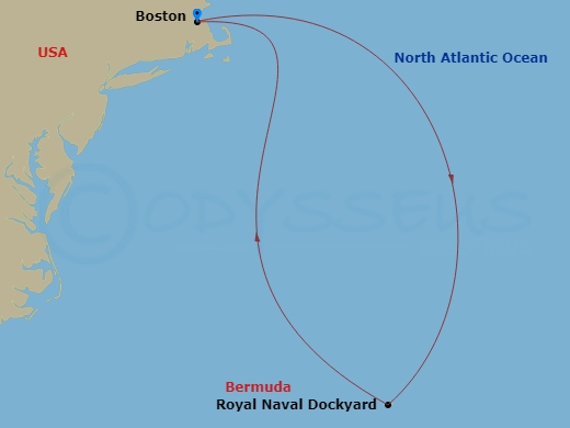 NCL Norwegian Breakaway Cruise Tours - 9 Night - Boston Hampton Inn Pre Cruisetour Package - NCL Norwegian Breakaway Cruise Tours - Starting in At Hotel, Boston, Ma, Royal Naval Dockyard, Bermuda,.. itinerary map