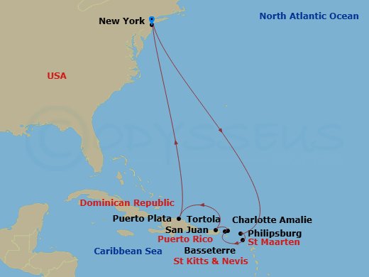 NCL Norwegian Breakaway - 12 Night - Southern Caribbean - New York - NCL Norwegian Breakaway - Starting in New York City, Ny, Philipsburg, St Maarten, Netherland Antilles, Basseterre,.. itinerary map