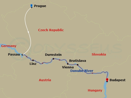 Emerald Star - 10 Night - Classic Prague & Christmas Markets On the Danube - Emerald Star - Starting in Prague, Prague / Passau, Passau, Linz, Durnstein, Vienna, Bratislava,.. itinerary map