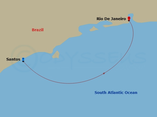 MSC Preziosa - 1 Night - South America - MSC Preziosa - Starting in Santos (Sao Paulo), Brazil, Rio De Janeiro, Brazil itinerary map