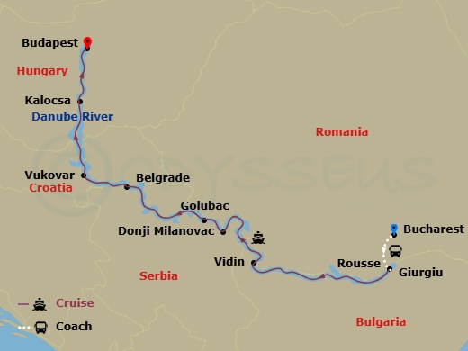 Emerald Sky - 10 Night - Enchantment of Eastern Europe with Budapest and Bucharest - Emerald Sky - Starting in Bucharest, Bucharest / Giurgiu, Rousse, Vidin, Donji Milanova.. itinerary map