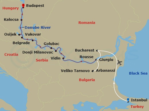 Emerald Sky - 11 Night - Istanbul & Enchantment of Eastern Europe - Emerald Sky - Starting in Istanbul, Istanbul / Bucharest, Bucharest / Giurgiu, Rousse, Vidin, Donji Mila.. itinerary map