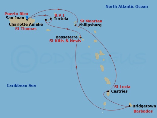 NCL Norwegian Prima - 7 Night - Southern Caribbean - San Juan - NCL Norwegian Prima - Starting in San Juan, Pr, Philipsburg, St Maarten, Netherland Antilles, St Lucia, Saint Lucia,.. itinerary map