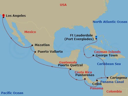 Celebrity Summit - 17 Night - Panama Canal Westward Cruise - Celebrity Summit - Starting in Fort Lauderdale, Florida, George Town, Grand Cayman, Cartagena CO, Colon, Panama, Pan.. itinerary map