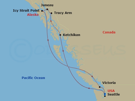 MSC Poesia - 7 Night - Alaska - MSC Poesia - Starting in Seattle, Washington, Ketchikan, Alaska, Cruising Tracy Arm Fjord, Alaska, Juneau, Alaska, Icy Strait Point, Alaska.. itinerary map