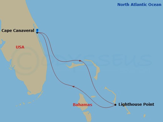 Disney Wish - 4 Night - Very Merrytime Bahamian Cruise from Port Canaveral - Disney Wish - Starting in Port Canaveral, Disney Lookout Cay, Port Canaveral itinerary map