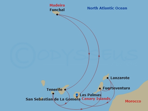 Costa Pacifica - 7 Night - Western Mediterranean from Las Palmas - Costa Pacifica - Starting in Las Palmas, Funchal, Santa Cruz de Tenerife, San Sebastian de la Gomera, Fuerte.. itinerary map
