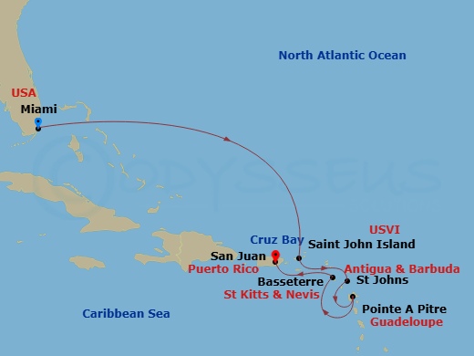 EXPLORA IV - 7 Night - A Journey of Thrilling Island Adventures & Historical Wonders - EXPLORA IV - Starting in Miami, St John VI (Cruz Bay), US Virgin Islands, St Johns A.. itinerary map