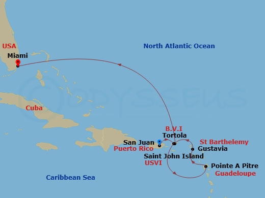 EXPLORA II - 7 Night - A Journey of Tropical Spirits & the Colourful Beauty of the Antilles - EXPLORA II - Starting in San Juan, Tortola / Road Town, Pointe-a-Pitre, Gusta.. itinerary map