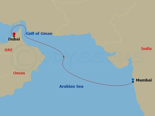 Crystal Serenity - 3 Night - World Cruise - Crystal Serenity - Starting in Mumbai, Dubai itinerary map