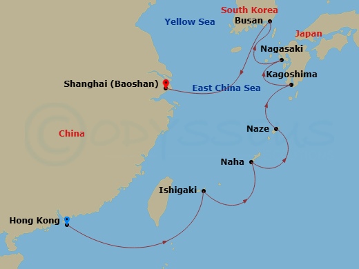 EXPLORA III - 9 Night - A Journey of Island Jewels & Historic Echoes - EXPLORA III - Starting in Hong Kong, Ishigaki Island, Naha, Okinawa, Naze (Amami Islands), Kagoshima,.. itinerary map