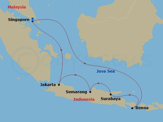 EXPLORA III - 9 Night - A Journey of Urban Adventures & Enchanting Scenery - EXPLORA III - Starting in Singapore, Bali / Benoa, Surabaya, Semarang, Jakarta, Java, Singapore itinerary map