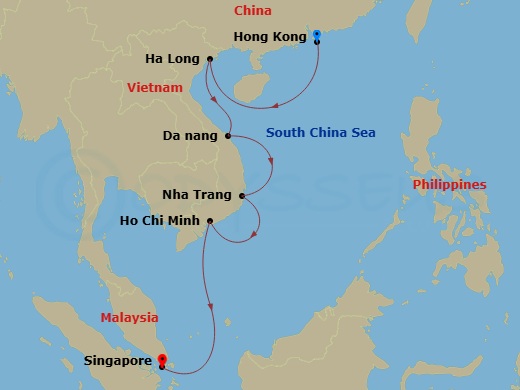 EXPLORA III - 10 Night - A Journey Through Peaceful Shores & Cultural Gems - EXPLORA III - Starting in Hong Kong, Ha Long, Da Nang, Nha Trang, Phu My, Singapore itinerary map