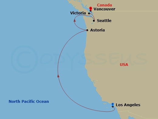 Celebrity Summit - 6 Night - Pacific Coastal Cruise - Celebrity Summit - Starting in Los Angeles, California, Astoria, Oregon, Seattle, Washington, Victoria CA, Canada, Vancouve.. itinerary map