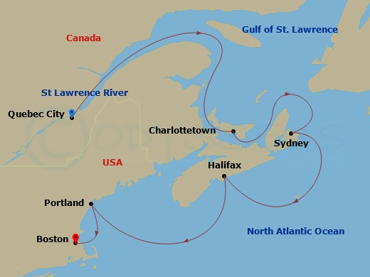 HAL Zuiderdam - 7 Night - Canada & New England : Unesco Sites & Quebecois Nights - HAL Zuiderdam - Starting in Quebec City, Quebec, Canada, Saint Lawrence River Cruising, Cru.. itinerary map