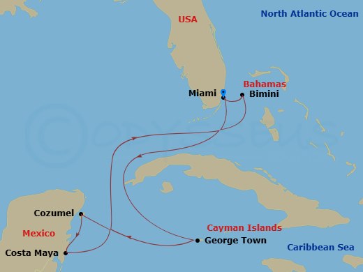 Celebrity Beyond - 7 Night - Grand Cayman, Mexico & Bahamas - Celebrity Beyond - Starting in Miami, Florida, George Town, Grand Cayman, Cozumel, Mexico, Puerto Costa Maya, Mexic.. itinerary map