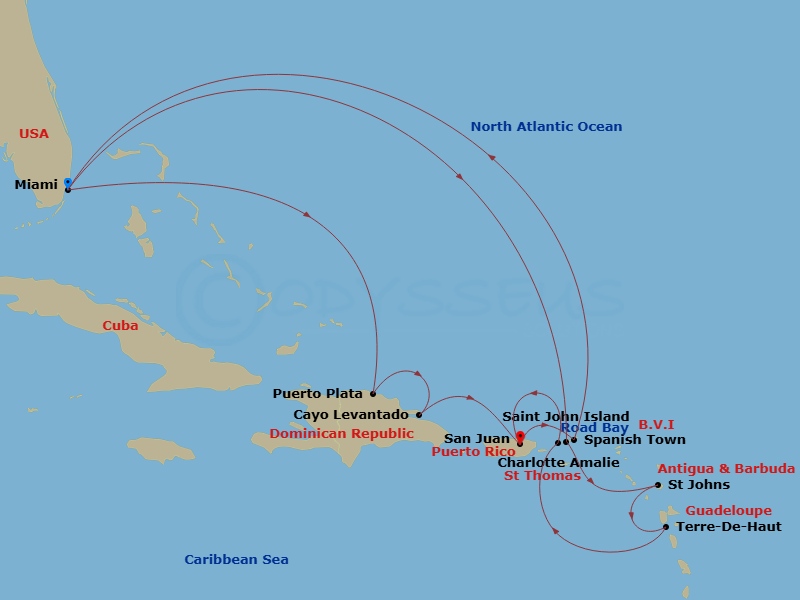 EXPLORA III - 16 Night - An Extended Journey of Pearl-Blue Horizons & Maritime Grace - EXPLORA III - Starting in Miami, Puerto Plata, Dominican Republic, Cayo Levantado, Do.. itinerary map