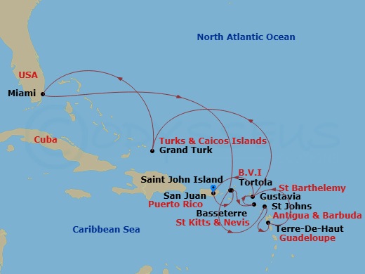 EXPLORA III - 14 Night - An Extended Journey Through Golden Shores & Island Grace - EXPLORA III - Starting in San Juan, Tortola / Road Town, Basseterre, Gustavia, Grand Tur.. itinerary map