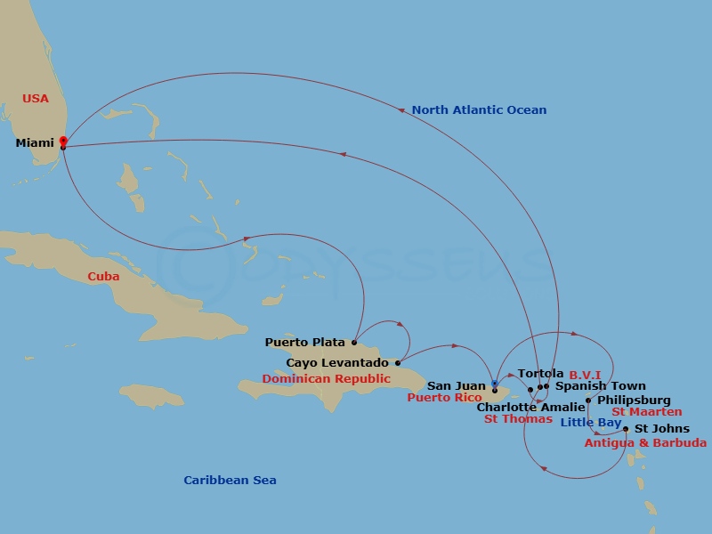 EXPLORA I - 16 Night - An Extended Journey of Dazzling Skylines & Wildlife Exploration - EXPLORA I - Starting in San Juan, St Maarten / Philipsburg, St Johns AG, Antigua,.. itinerary map