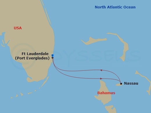 RCL Liberty of the Seas - 4 Night - Bahamas Getaway Cruise - RCL Liberty of the Seas - Starting in Fort Lauderdale, Florida, Nassau, Bahamas, Fort Lauderdale, Florida itinerary map