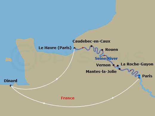 AmaDante Cruise Tours - 13 Night - Impressions of the Seine & Paris with Paris Charles De Gaulle, Dinard Pre-Cruise and Paris Post-Cruise - AmaDante Cruise Tours - Starting in Paris,.. itinerary map