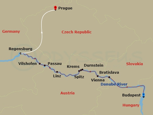AmaRudi Cruise Tours - 12 Night - Magna On the Danube (Christmas) with Budapest Pre-Cruise, Prague Post-Cruise - AmaRudi Cruise Tours - Starting in Budapest, Bratislava, Vienna, Kre.. itinerary map