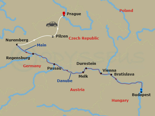 AmaSofia Cruise Tours - 12 Night - Blue Danube Discovery (Festive Delights) with Budapest Pre-Cruise, Prague Post-Cruise - AmaSofia Cruise Tours - Starting in Budapest, Bratislava, V.. itinerary map