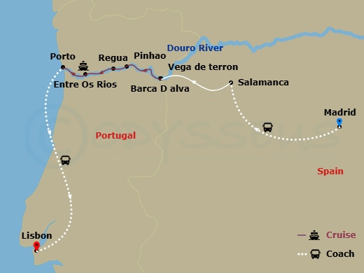 AmaVida Cruise Tours - 13 Night - Flavors of Portugal & Spain with Madrid Pre-Cruise and Lisbon Post-Cruise - AmaVida Cruise Tours - Starting in Madrid, Salamanca, Vega de Terron, B.. itinerary map