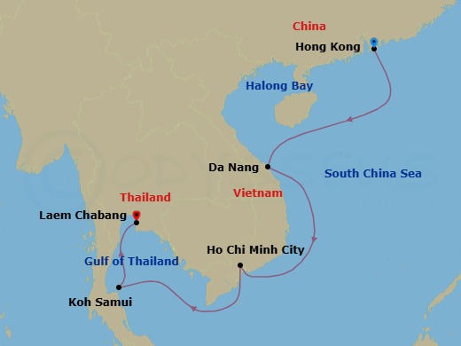 11 Night - Hong Kong / Bangkok (Laem Chabang) - Luminara - Starting in Hong Kong, Halong Bay, Da Nang, Ho Chi Minh City, Koh Samui, Bangkok (Laem Chabang) itinerary map